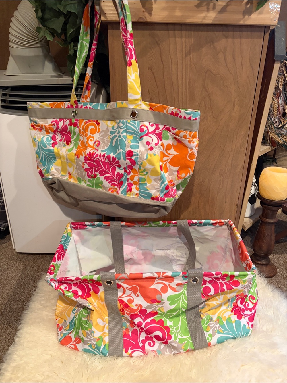thirty-one Multicolor Floral Tote Set with Gray Trim